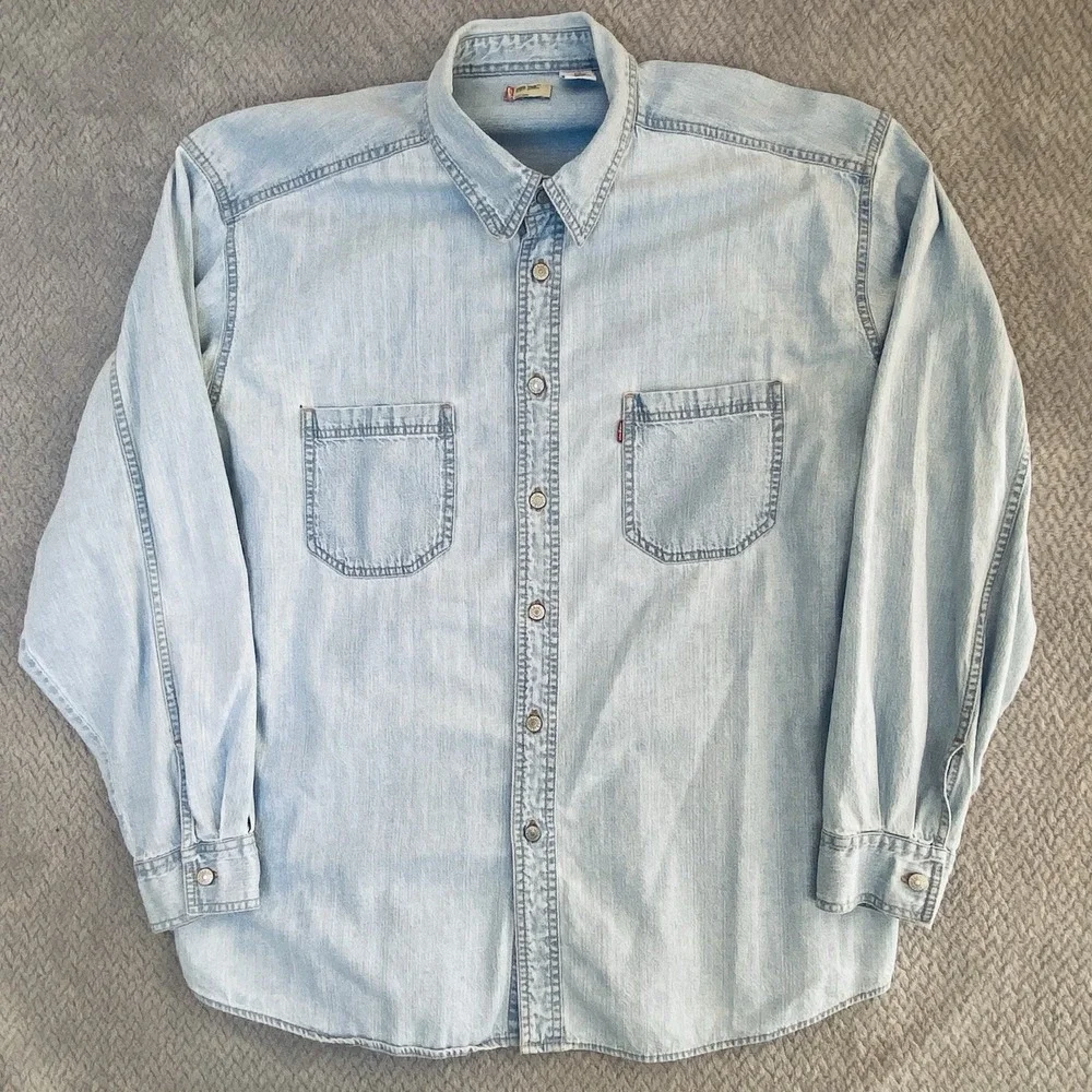 Vintage Levi's Red Tab Denim Shirt Mens XL Metal Buttons Long Sleeve Casual